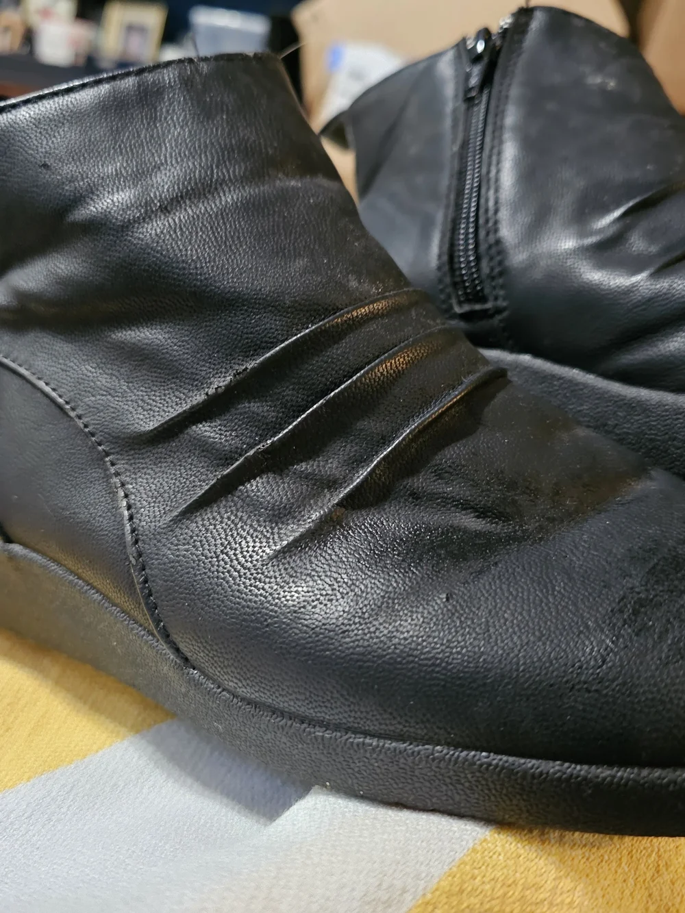 Black Leather-Look Ankle Boots with Side Zip